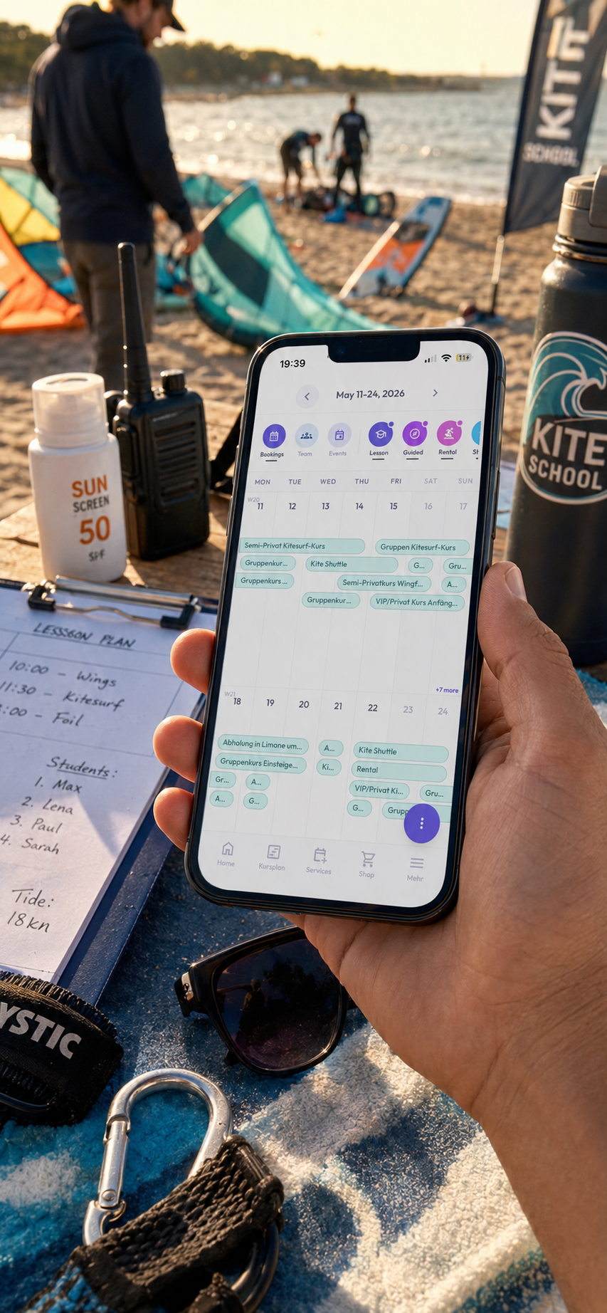 Mobile schedule screen for the team