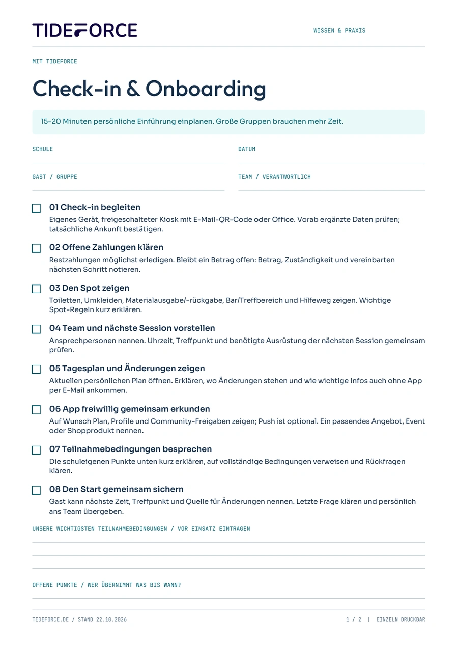 Check-in & Onboarding: zwei druckbare Checklisten
