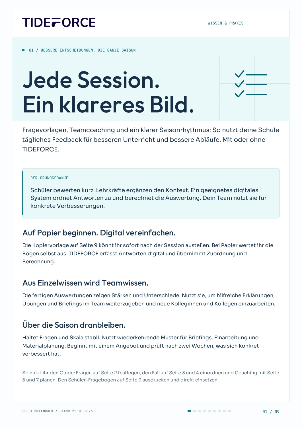 Cover of the TIDEFORCE session feedback guide