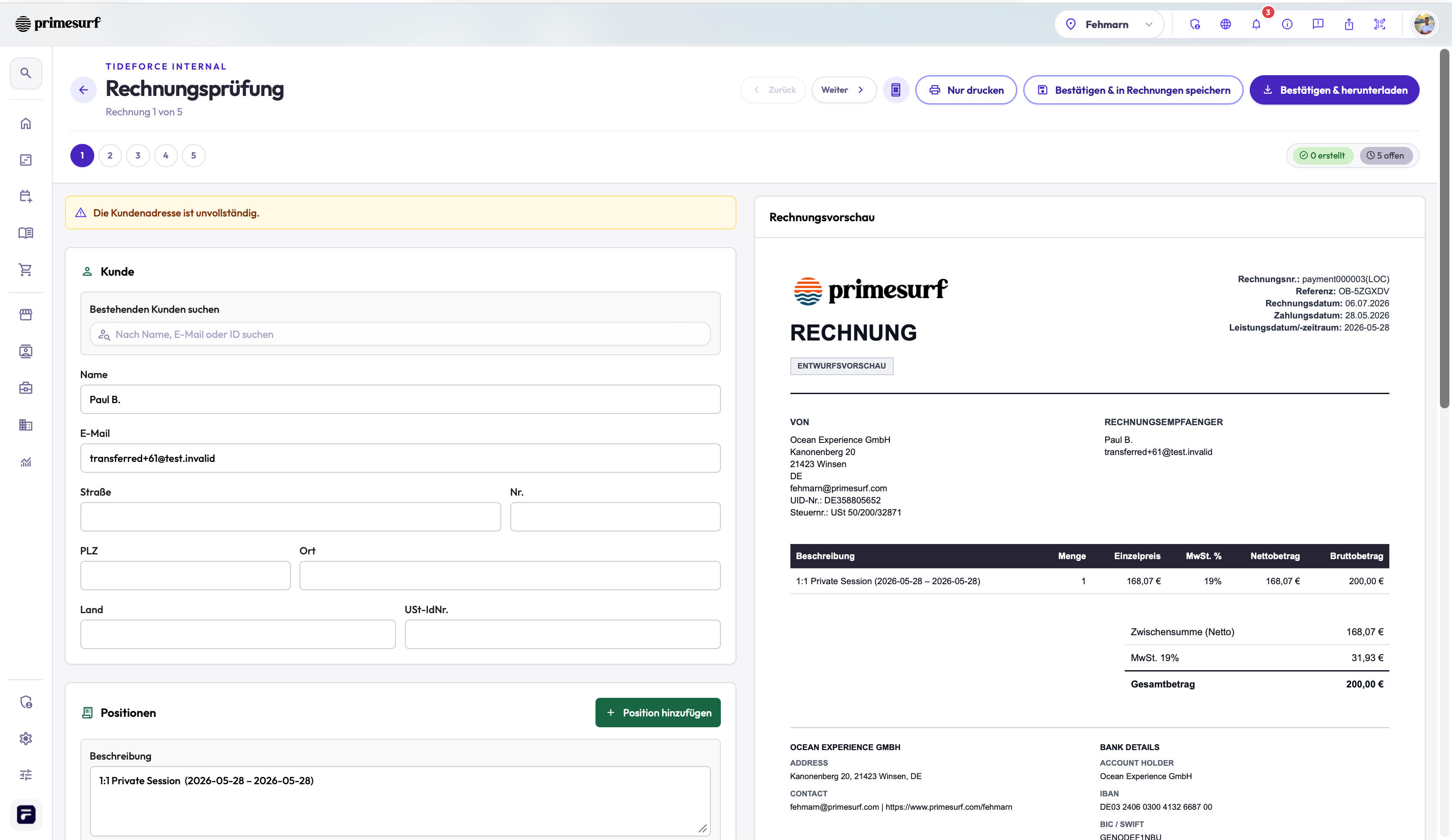 TIDEFORCE payments and invoicing screen 2