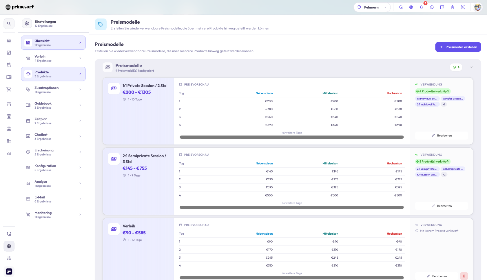 TIDEFORCE pricing overview screen